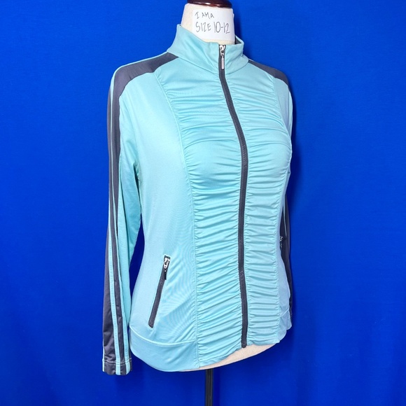 |•BOSTON PROPER•| Blue & Grey Athletic Activewear Jacket Size Medium - Picture 2 of 10